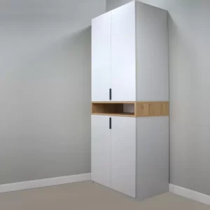 Dulap King 2r, Gri / Stejar Gold, H 240 cm, Balamale Soft close si Glisiere Hafele, PAL 18 mm, Depozitare ampla, Compartimentare Flexibila