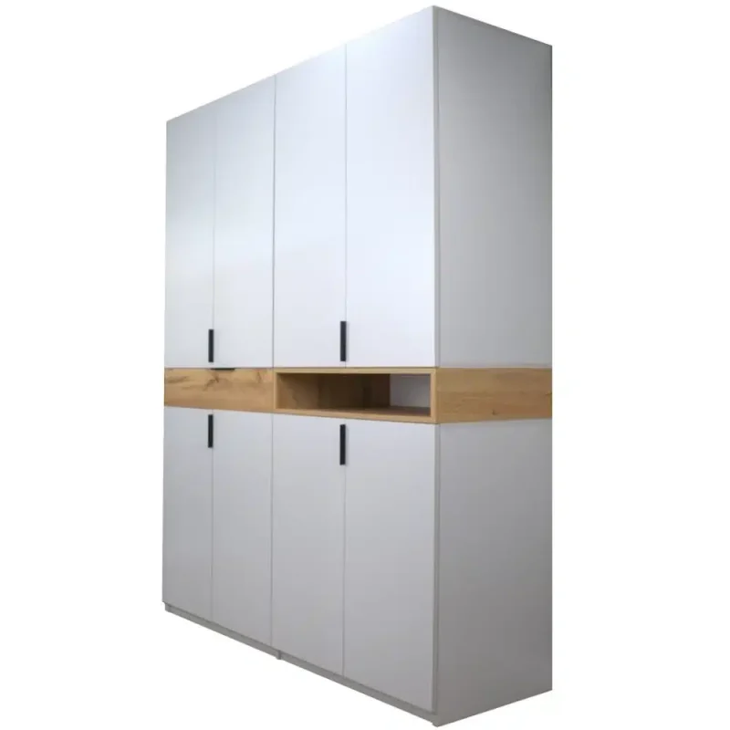 Dulap King 4r, Gri/Stejar Gold, L160xH240xA52 cm, cu sertar si raft, PAL 18 mm si cant ABS de 0.4 mm