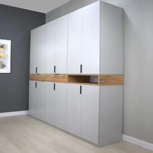 dulap king 6r cu sertare si un raft din PAL Gri si Stejar Gold