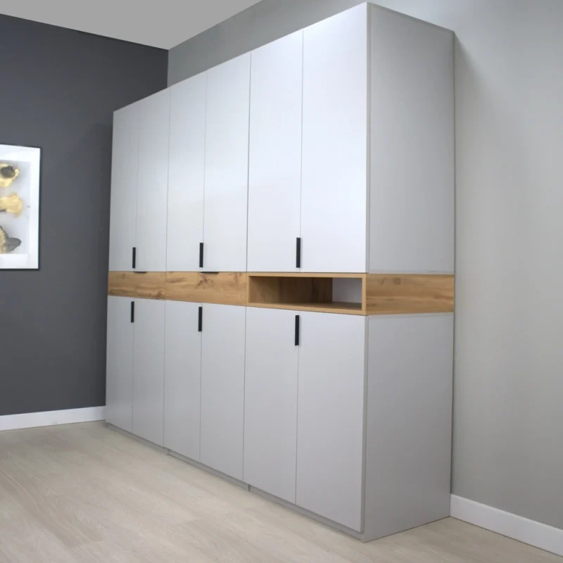 dulap king 6r cu sertare si un raft din PAL Gri si Stejar Gold