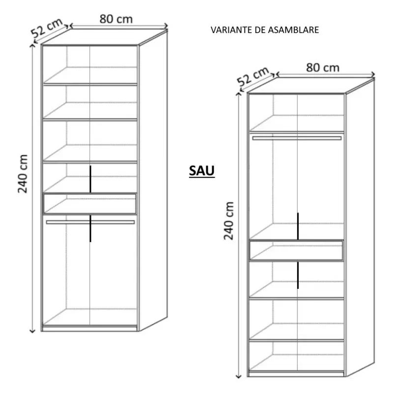 Dulap King 2r variante de compartimentare culori Gri Grafit Stejar Gold