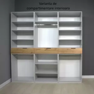 Dulap King 6s, Gri / Stejar Gold, L 240 x H 240 x A 50 cm, cu 3 sertare, Balamale Soft close si Glisiere Hafele, PAL 18 mm, Depozitare ampla, Compartimentare Flexibila