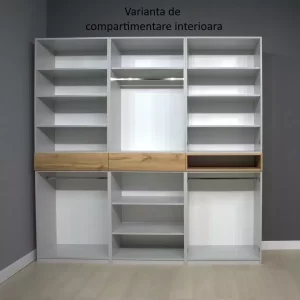 Dulap King 6r, Gri / Stejar Gold, L 240 x H 240 x A 50 cm, cu 2 sertare, Balamale Soft close si Glisiere Hafele, PAL 18 mm, Depozitare ampla, Compartimentare Flexibila