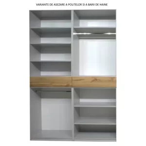 Dulap King 4s PAL 18 mm Gri / Stejar Gold, H 240 cm, cu 2 sertare, Balamale Soft close si Glisiere Hafele, PAL 18 mm, Depozitare ampla, Compartimentare Flexibila