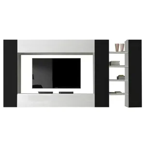 Living Broadway 2a3n Living Broadway cu 3 usi negre si 2 albe, corpuri sufragerie suspendabile si 4 polite, mobilier sufragerie
