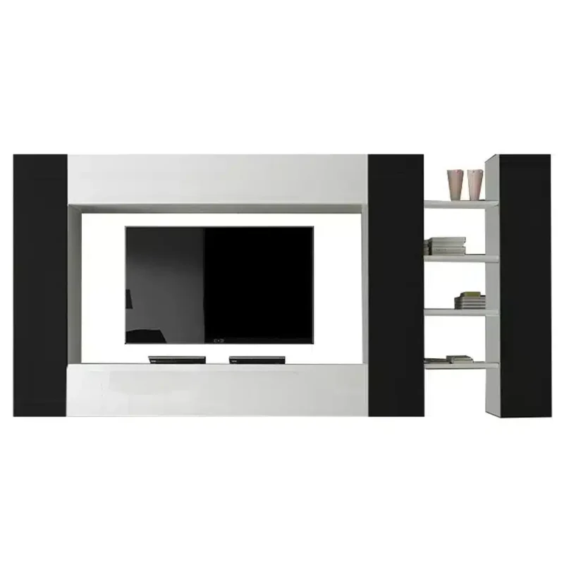 Living Broadway 2a3n Living Broadway cu 3 usi negre si 2 albe, corpuri sufragerie suspendabile si 4 polite, mobilier sufragerie