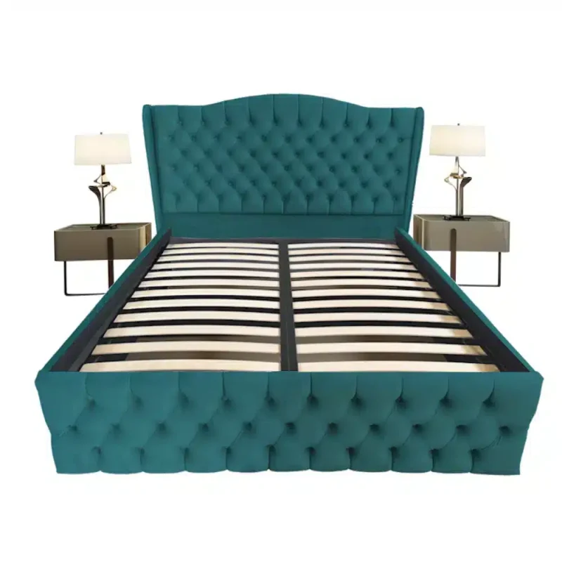 Pat tapitat Doha dublu, Turcoaz, catifea, somiera rabatabila, spatiu depozitare, 140 160 180 200 x 200 cm