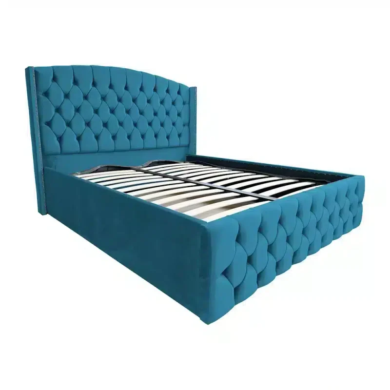 Pat Tokyo albastru deschis pat tapitat Tokyo cu somiera rabatabila albastru deschis