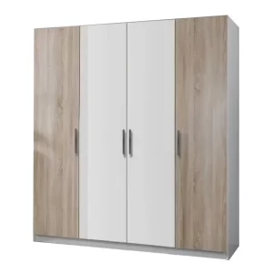 dulap Salonic PAL Alb si Stejar Sonoma