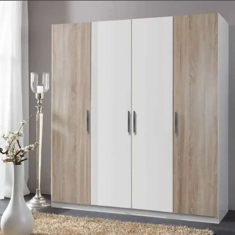 dulap Salonic PAL Alb si Stejar Sonoma cu 4 usi