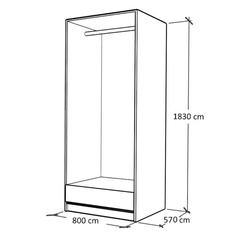 schita dulap in 2 usi cu sertar din PAL