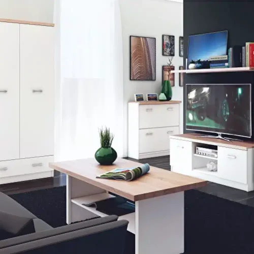 masuta de cafea in living din PAL Alb si Stejar Sonoma