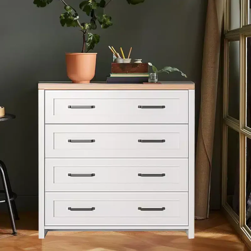 Comoda Verne cu 4 sertare din PAL Alb si Stejar Pietros