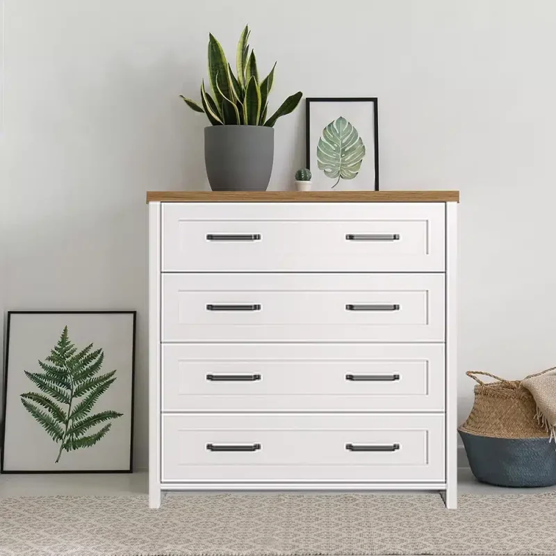 Comoda Verne Alb / Stejar Pietros H92 x L89 x A37 cm cu 4 sertare