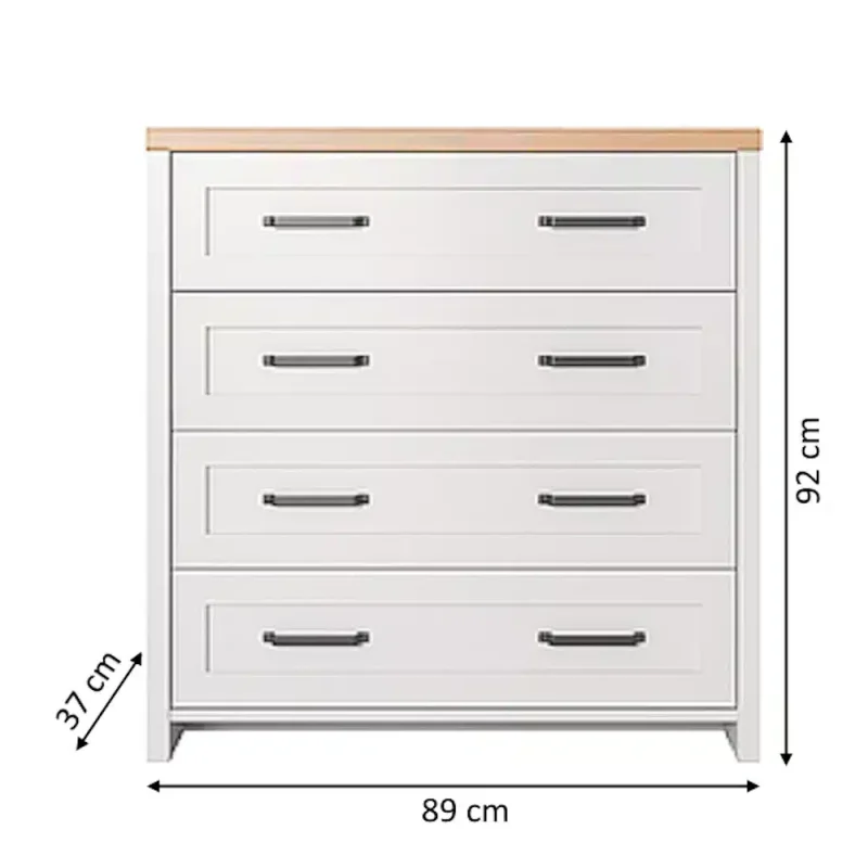 Comoda Verne Alb / Stejar Pietros H92 x L89 x A37 cm cu 4 sertare