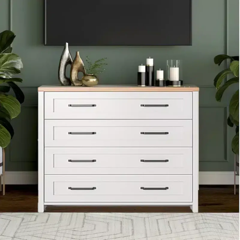 Comoda Verne Alb / Stejar Pietros H92 x L89 x A37 cm cu 4 sertare