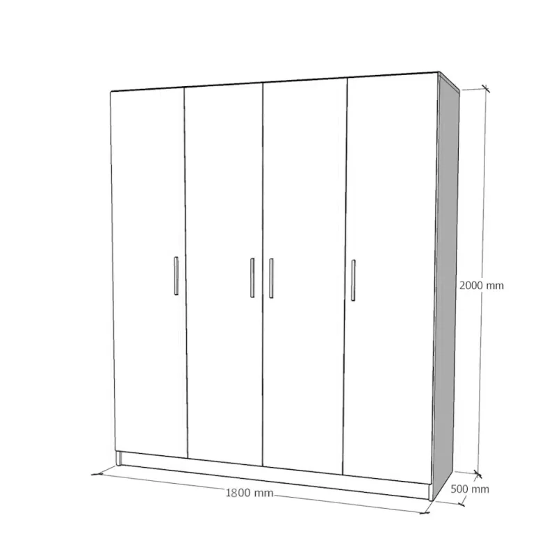 schita dulap Salonic cu 4 usi din PAL Stejar Sonoma si Alb