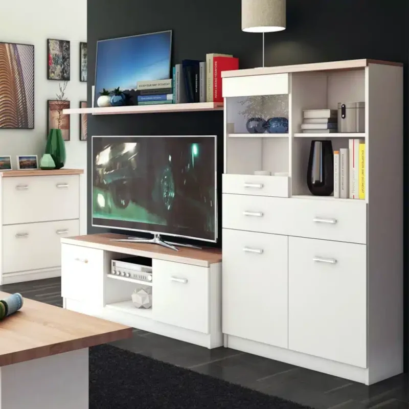 Vitrina Alb / Stejar Sonoma H145 X l80 X A33 cm 2 usi 1 sertar