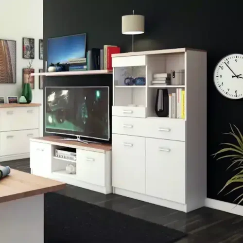 4.9-Vitrina-2-usi-1-geamsi-1-sertar-Alb-cu-Sonoma Vitrina Alb / Stejar Sonoma H145 X l80 X A33 cm 2 usi 1 sertar