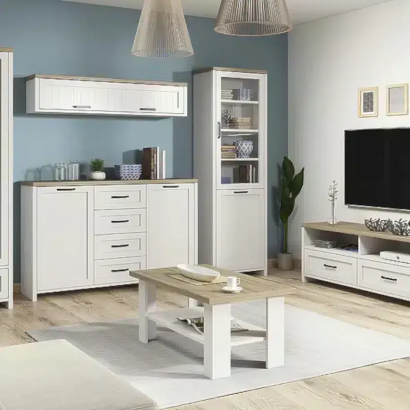 Masuta cafea Lara Verne Alb / Stejar Pietros H47 x l60 x L110 cm