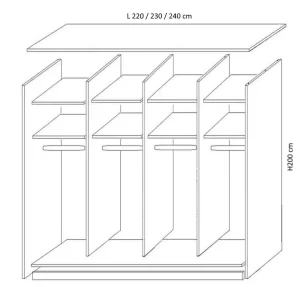 Dressing H 200 x L22.23.24 3 schita dressing H 200 x L 220 230 240 cm
