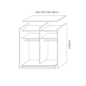 Dressing mic L14.15.16.18 cu H 200 cm 2 schita dressing H 200 x L 140 150 160 180 cm