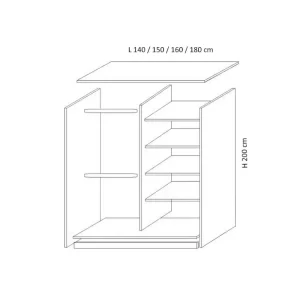 Dressing mic L14.15.16.18 cu H 200 cm 3 schita dressing H 200 x L 140 150 160 180 cm