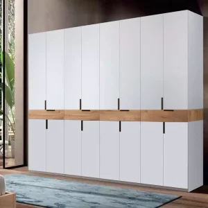 Dulap modular King cu inaltime 240 cm pentru camere inalte, spatii inguste, cu polite, sertare, bare de haine.