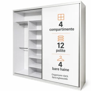 Dressing cu 2 uși glisante Alb, configurabil 140-240 cm