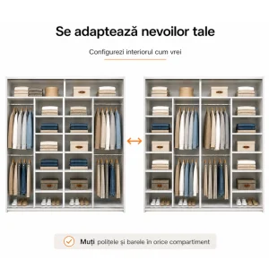 Dressing cu 2 uși glisante Alb, configurabil 140-240 cm