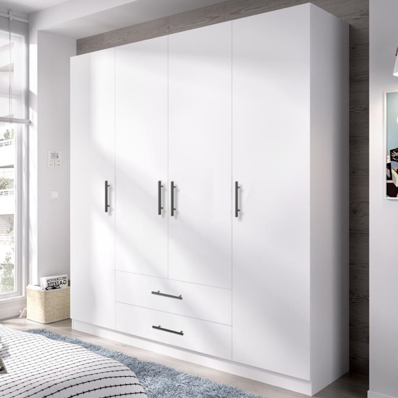 Dulap Salonic alb cu 2 sertare 1 Dulap haine cu 4 usi bara haine sertare glisiereHafele balamale cu amortizor