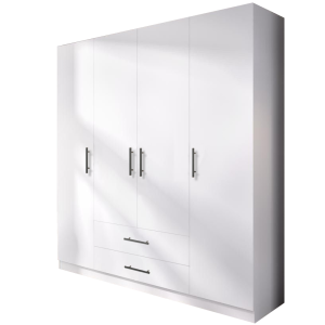 Dulap Salonic alb cu 2 sertare 2 Dulap haine cu 4 usi bara haine sertare glisiereHafele balamale cu amortizor