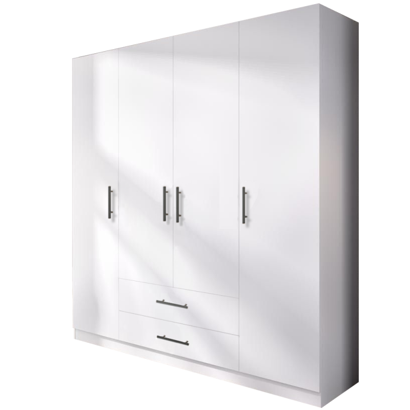 Dulap Salonic alb cu 2 sertare 2 Dulap haine cu 4 usi bara haine sertare glisiereHafele balamale cu amortizor