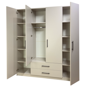 Dulap Salonic cu sertare manere negre 5 Un dulap absolut necesar in orice locuinta, complex, cu rafturi, bara haine, sertare, balamale cu amortizor, materiale de calitate, solid, incapator, design modern