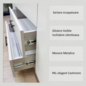 Dulap Salonic cu sertare manere negre 7 Un dulap absolut necesar in orice locuinta, complex, cu rafturi, bara haine, sertare, balamale cu amortizor, materiale de calitate, solid, incapator, design modern