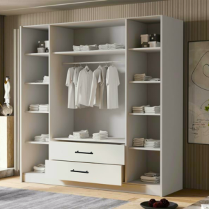 Dulap Salopnic cu sertare deschis Un dulap absolut necesar in orice locuinta, complex, cu rafturi, bara haine, sertare, balamale cu amortizor, materiale de calitate, solid, incapator, design modern